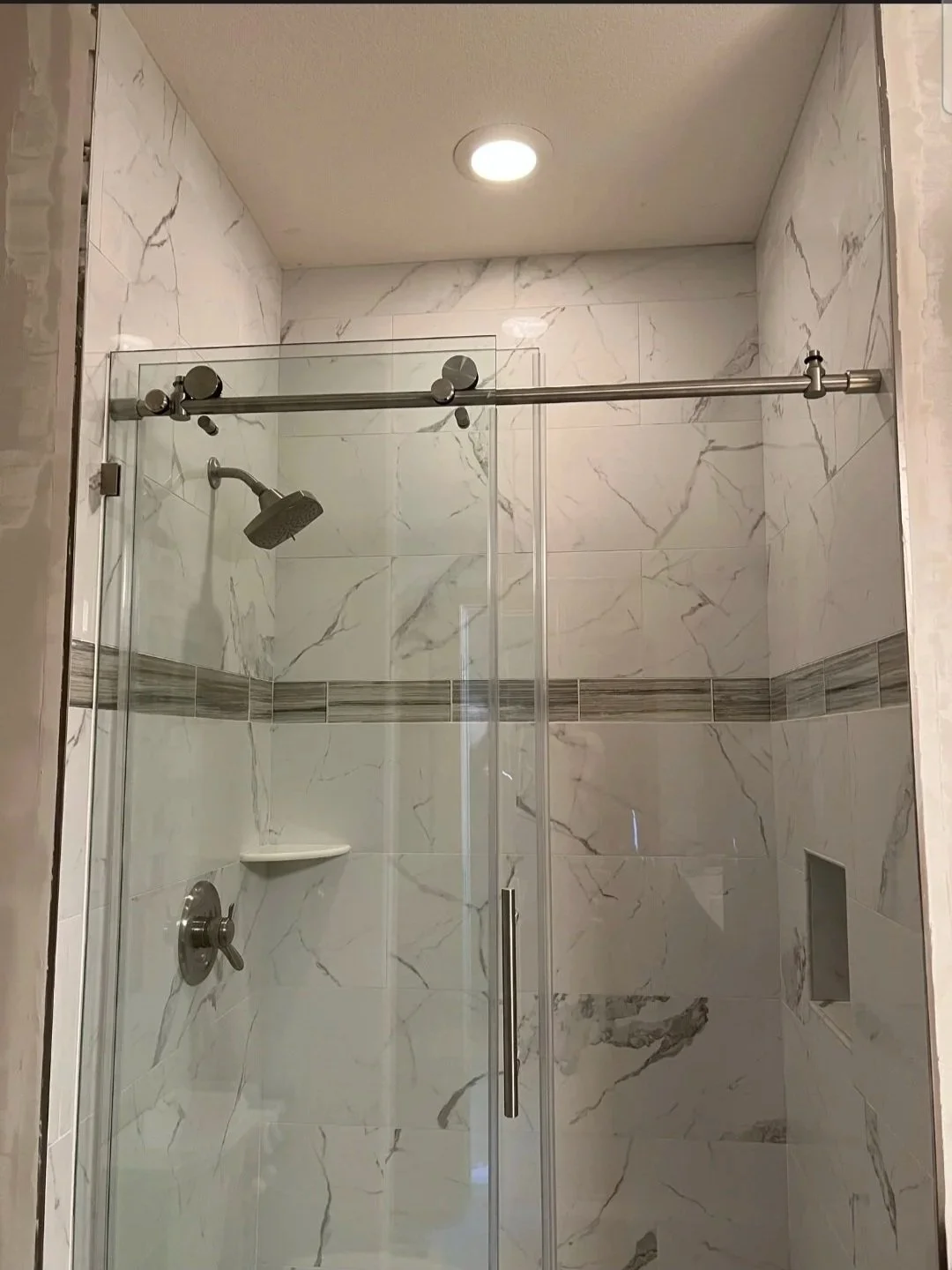 Porcelain tile walk-in shower Forest Lake MN master bath