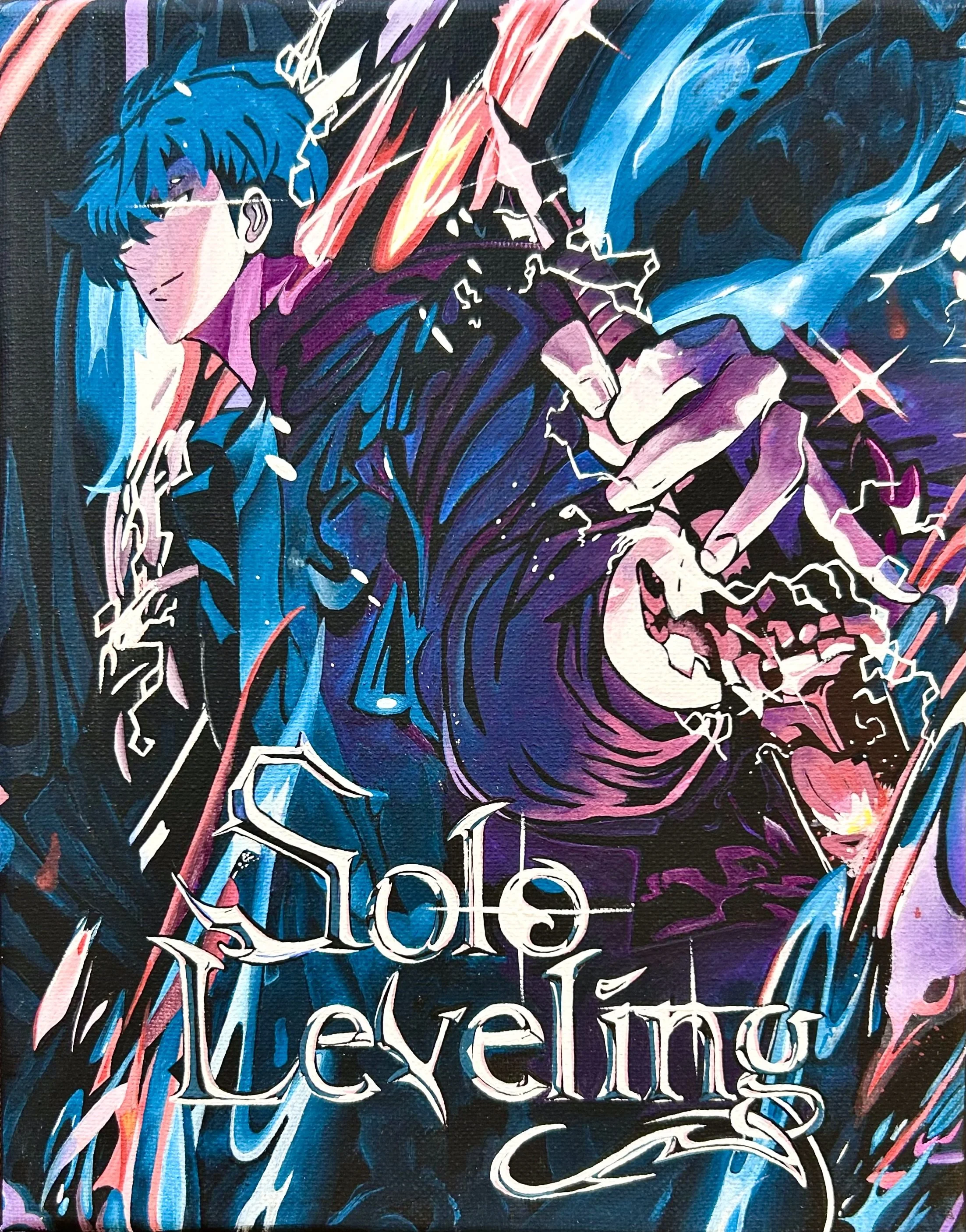 Acrylic painting inspired by the anime Solo-Leveling.