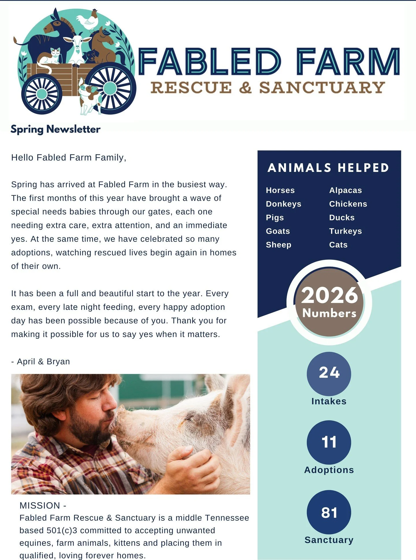 Spring at Fabled Farm means fresh starts, hard work, and the kind of moments that remind us why we keep saying yes. 🌿🐾

We&rsquo;re sharing a look inside our Spring Newsletter right here&hellip; swipe through to read the stories, see the faces, and