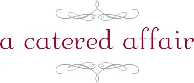 Text reads 'a catered affair' in elegant font with decorative lines above and below.