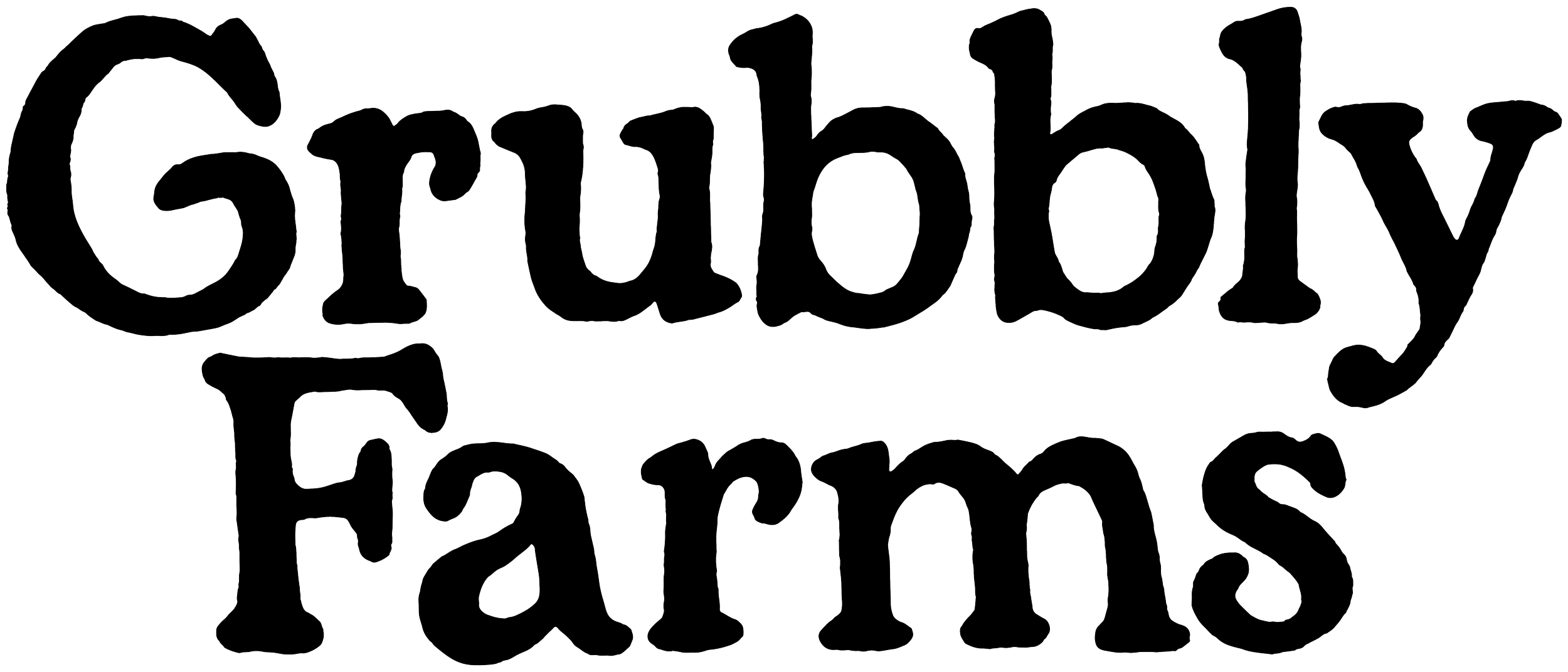 Outline drawing of the phrase "Grubbly Farms" with the words stacked and a handwritten style.