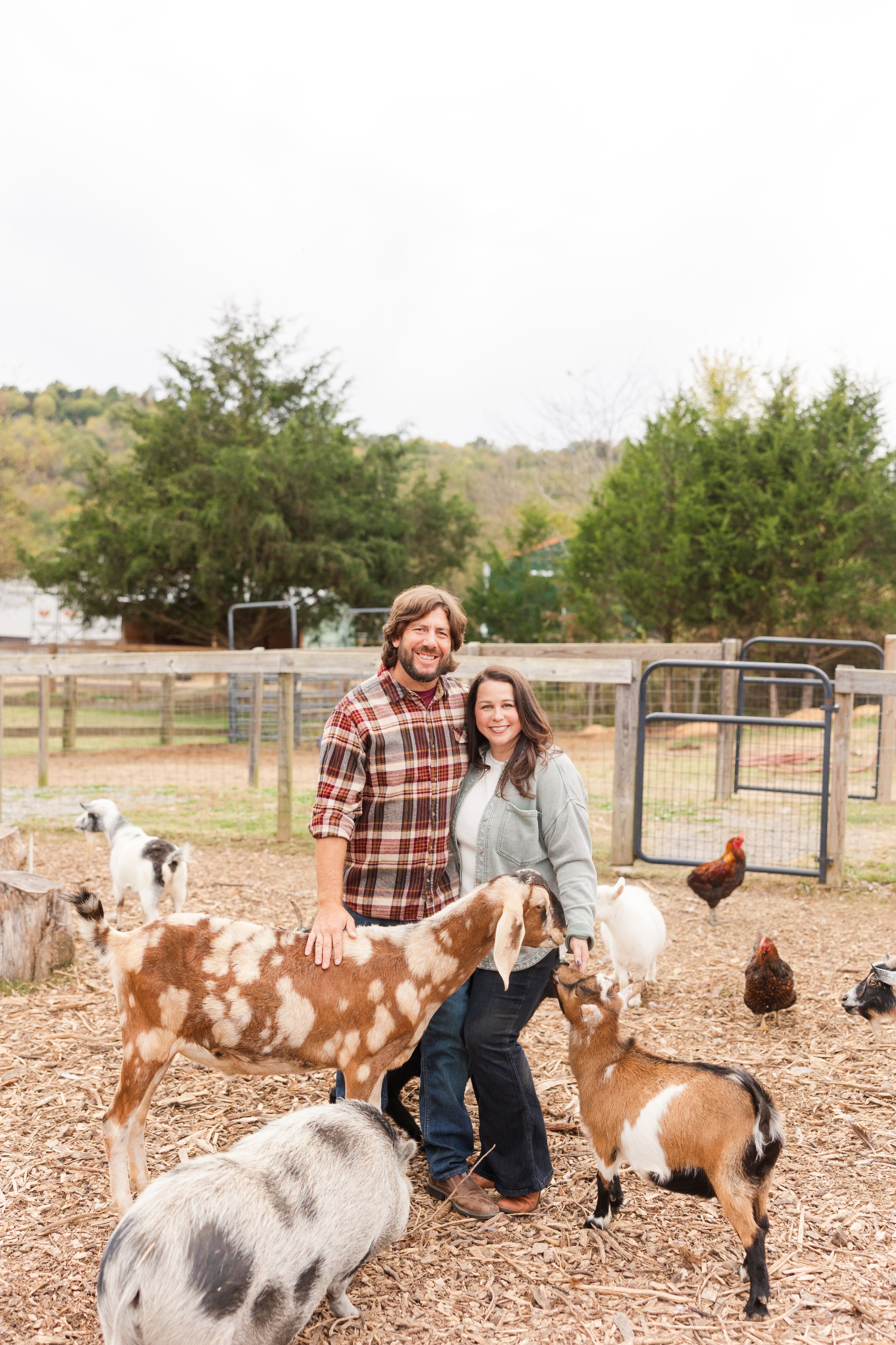 Fabled Farm founders Bryan Krieger and April Hollingsworth with rescue animals