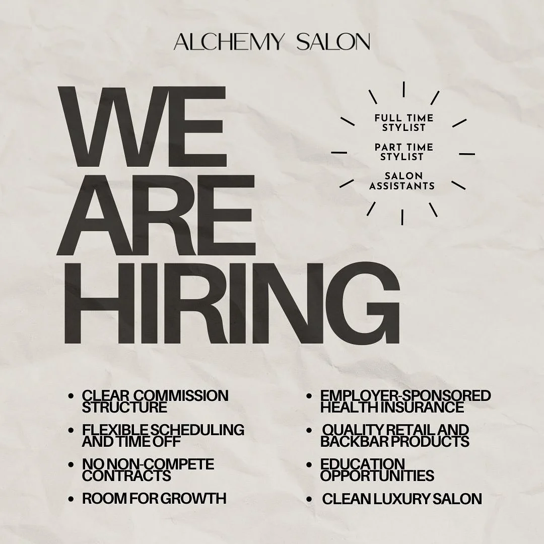 🌟🚨🌟
Is a new salon on the horizon for you in 2026 We&rsquo;re hiring soon** and are looking for licensed hair stylist looking to join a new salon family! We are now offering health insurance to our full-time employees. We currently have waitlist o
