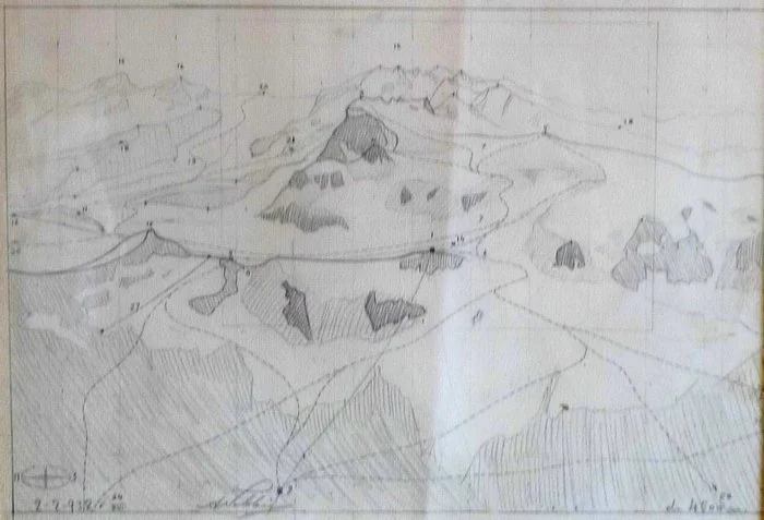 Breithorn, schizzo a matita, da 4.500 m slm, 26x17,5 cm, 1938