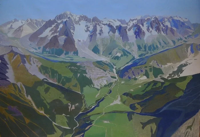 La conca di Courmayeur, tempera su carta, studio, 84x58 cm