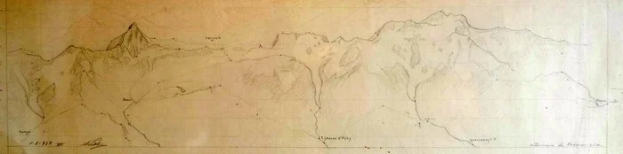 Cervino e Monte Rosa. schizzo, da 8.000 m, 1938