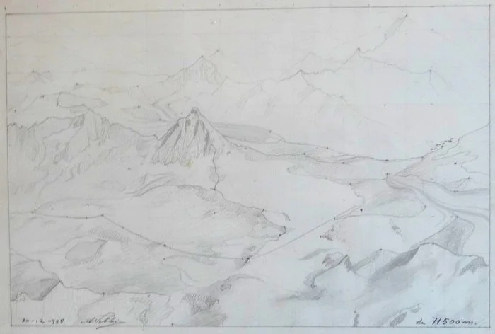 Cervino, schizzo a matita, da 11.500 m, 26x17,5 cm - 1938