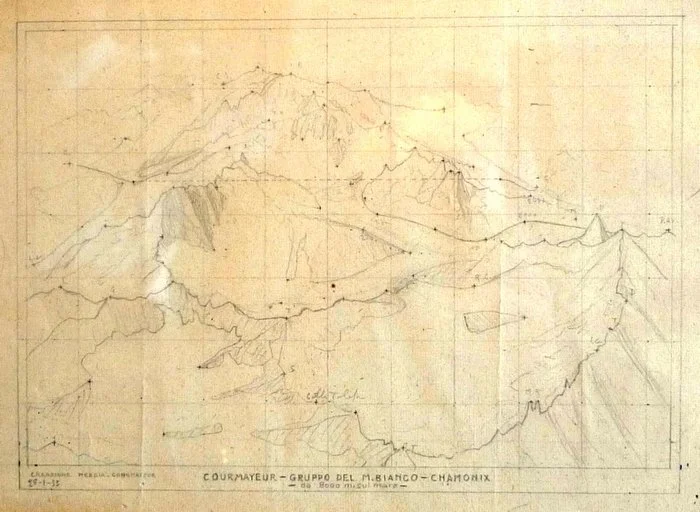 Gruppo del M. Bianco, schizzo, da 8000 m - 21x14 cm - 1933