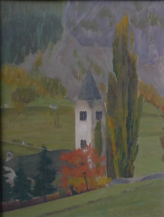 Il campanile di Courmayeur - anni '30 - 27 x 35