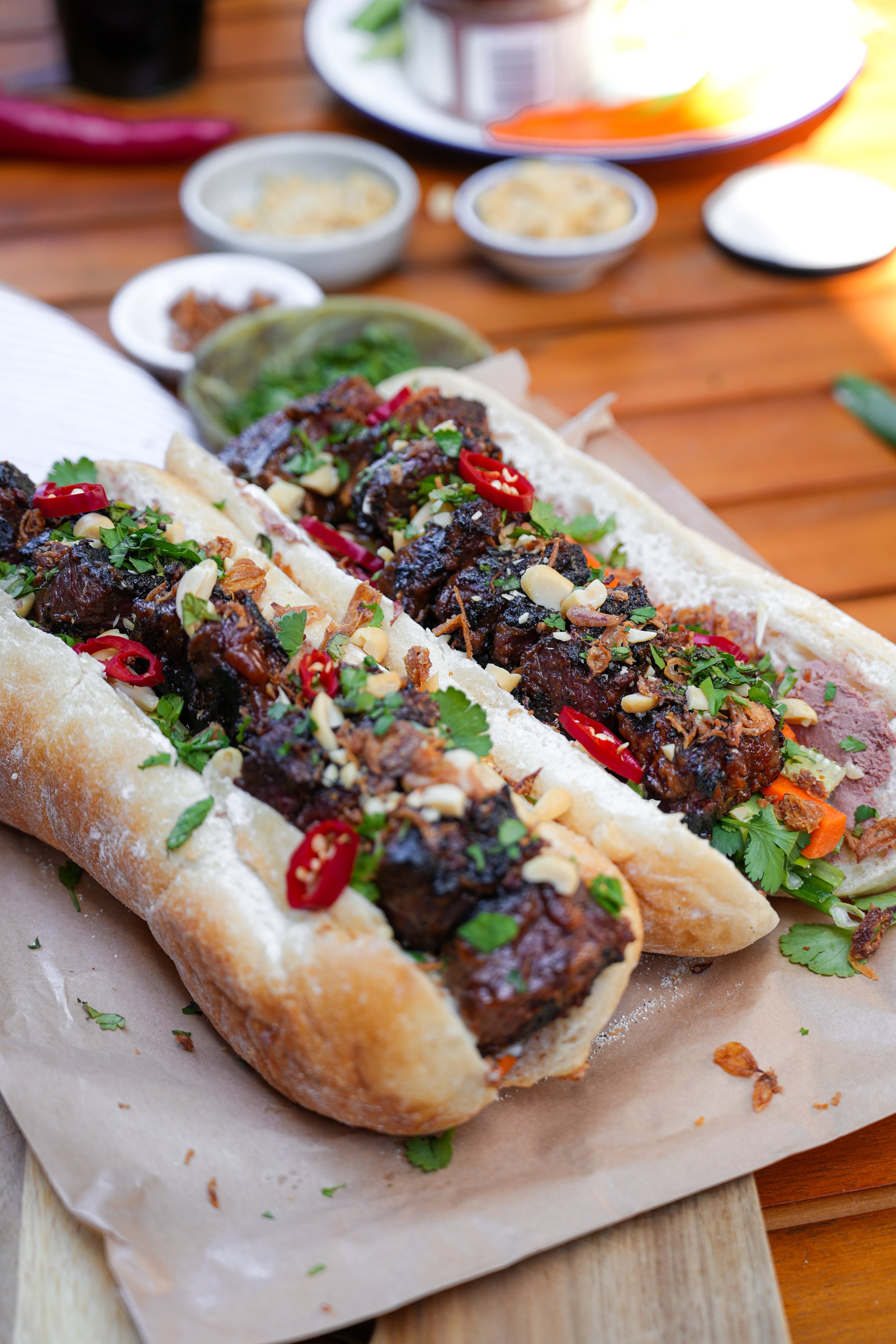 Sticky Peanut Charred Beef Bahn Mi