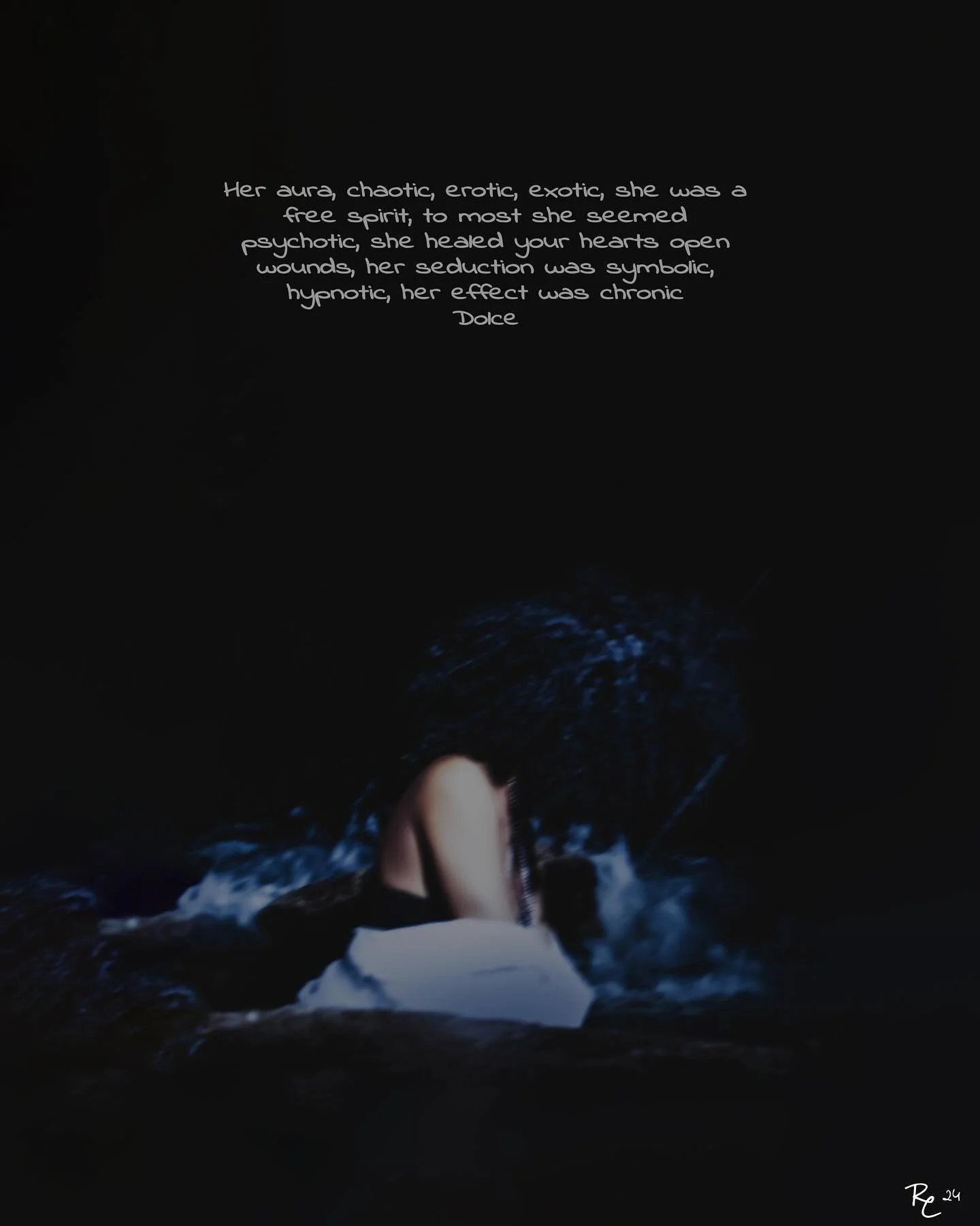 Her 
She&rsquo;s Dolce 
She Drifting in the dark, where the waves kiss skin and secrets linger... 🌊✨#midnightseduction