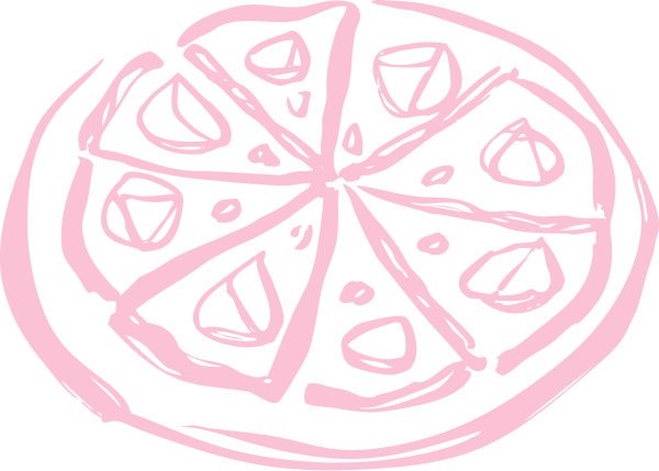 Drawing of a sliced pizza with pepperoni and cheese on a black background