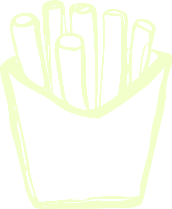 Cartoon drawing of a container of french fries with several fries sticking out.