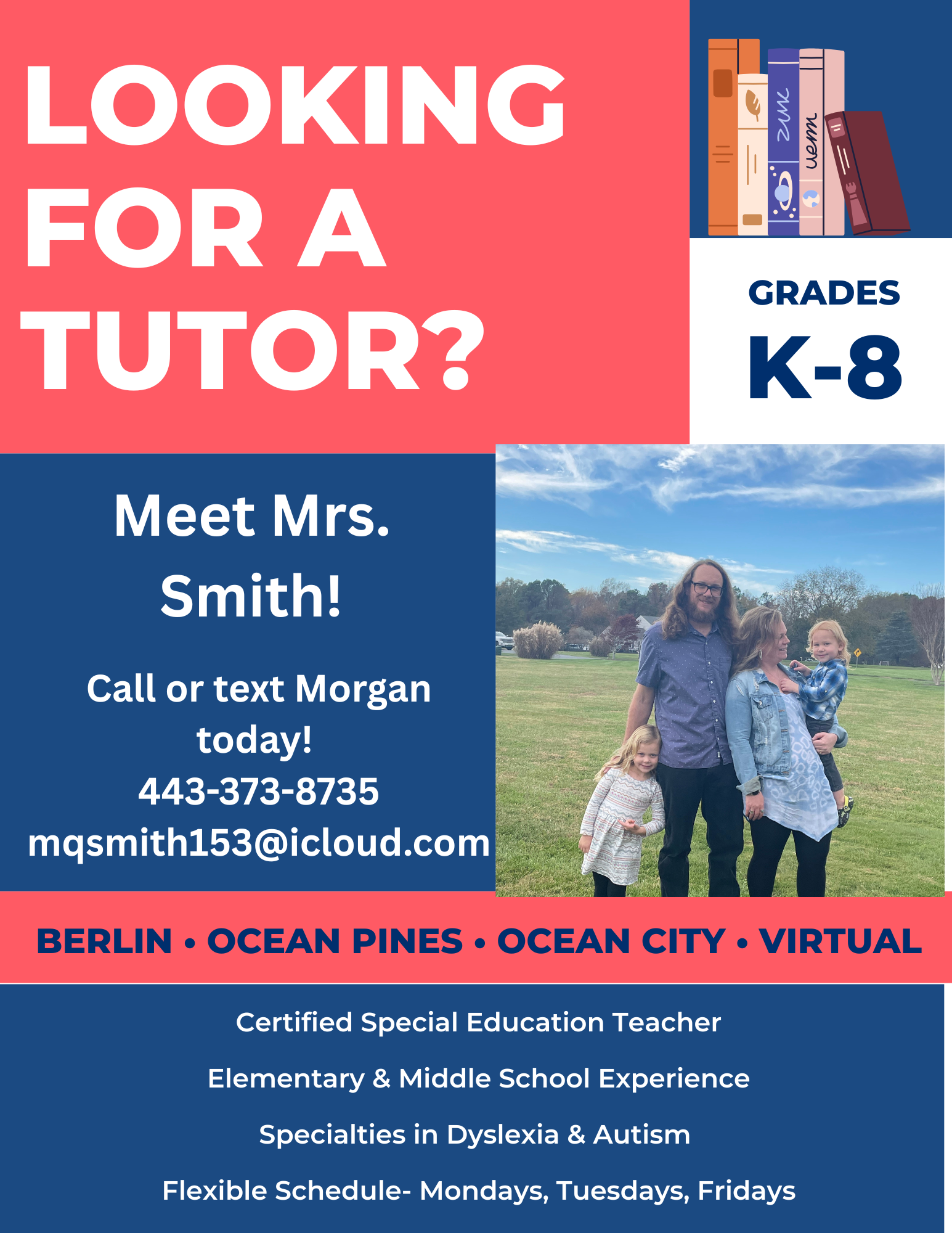 Red Navy Blue Color Block Tutor Service Tear-Off Flyer.png