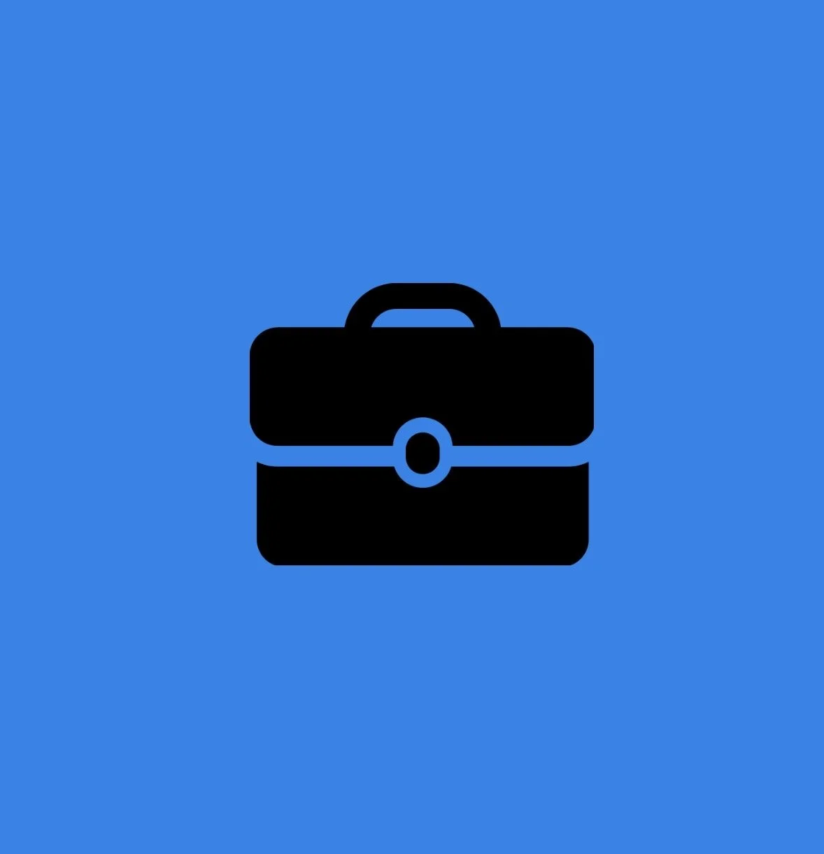 Black briefcase icon on blue background.