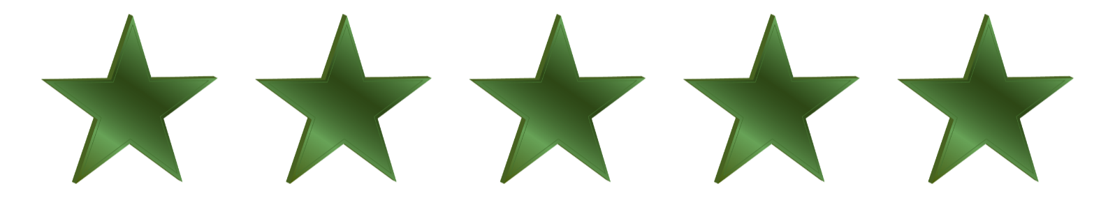 Five green stars with a purple star on the far right and a dark star on the second position from the left.