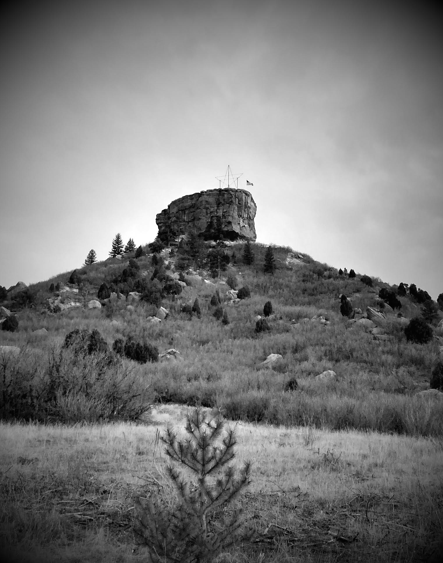Photo of Castle Rock in black and white