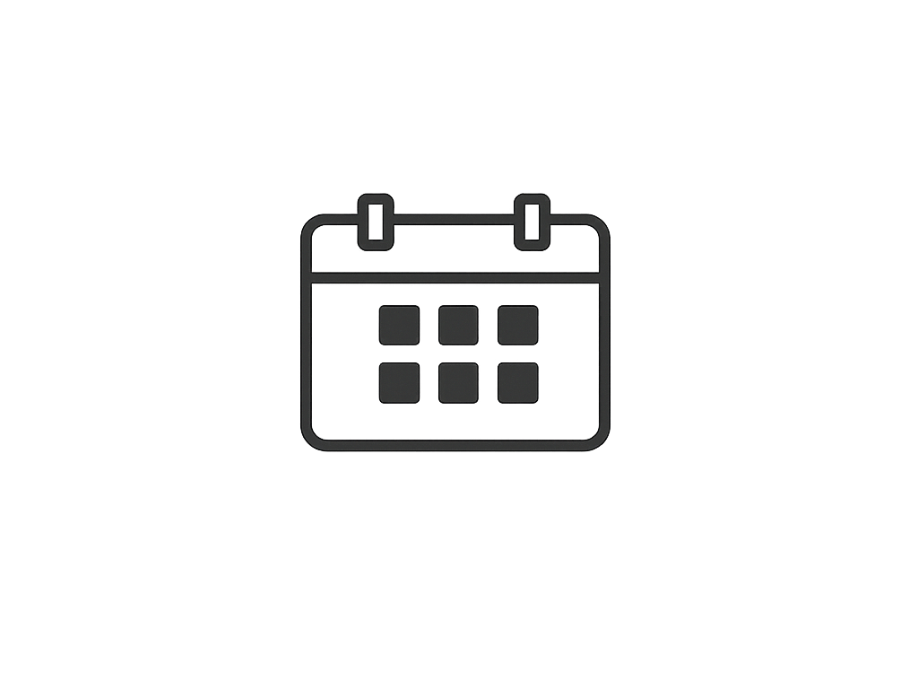 Icon of a calendar with six squares representing dates