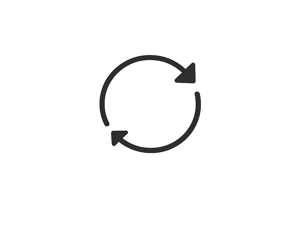 Recycle icon with two black arrows forming a circle.