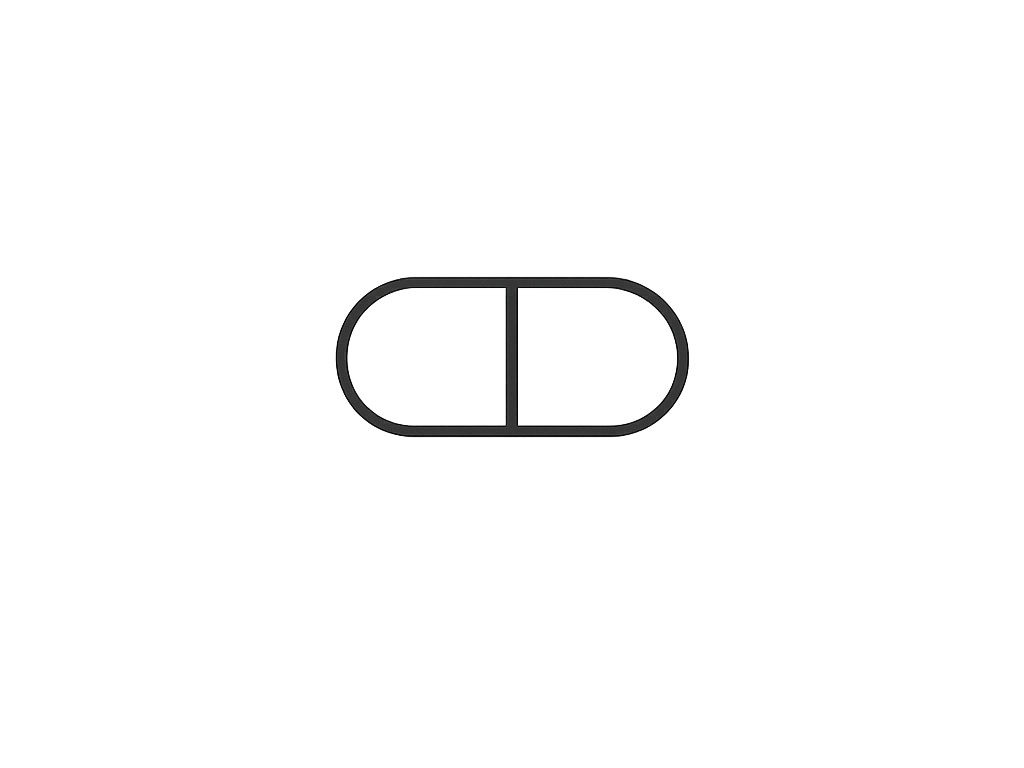A black-and-white illustration of a capsule or pill with a horizontal division.
