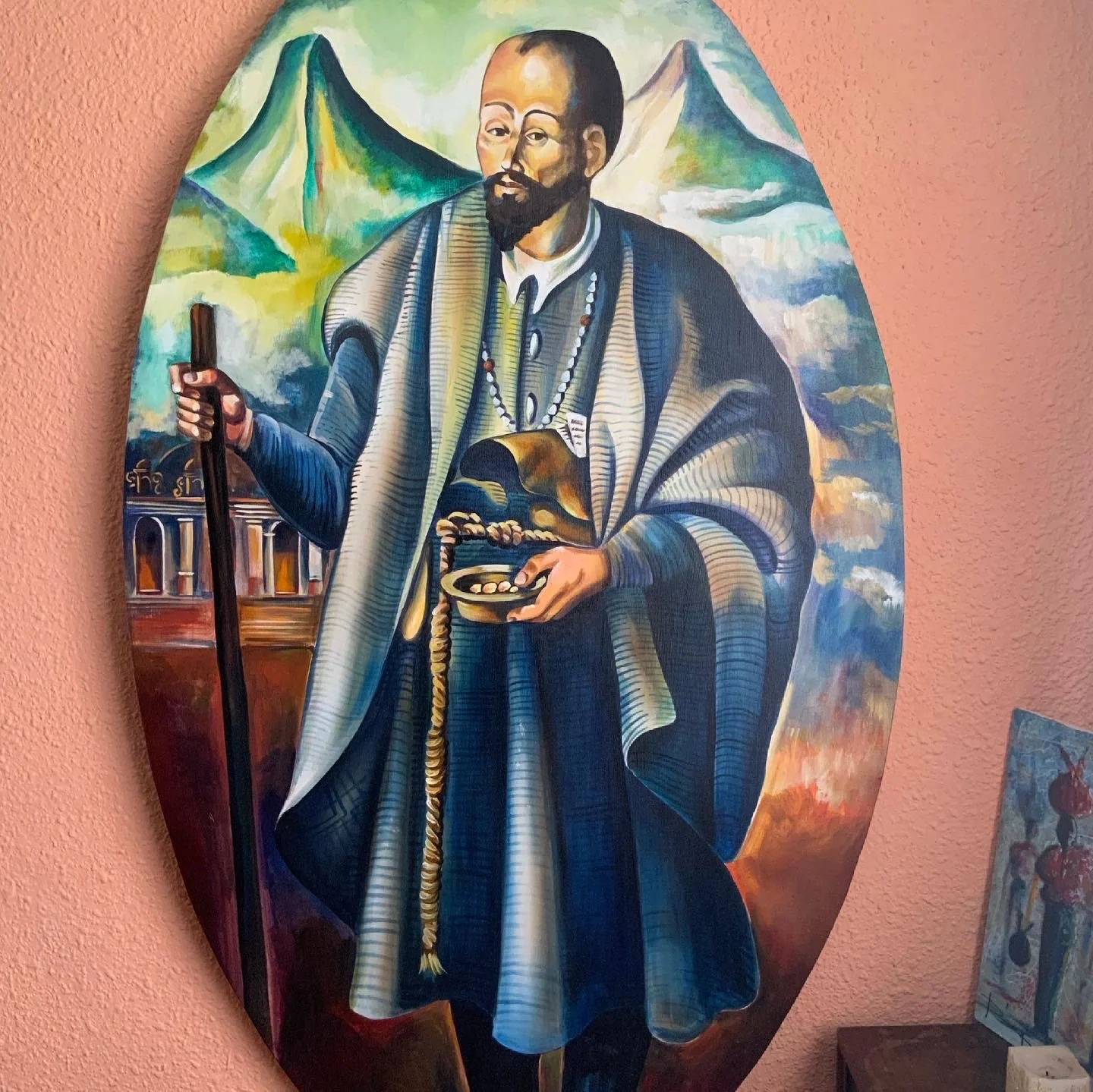 Pintura Pedro de San José de Betancur realizada en el 2020 para la parroquia de Santiago Sacatepéquez