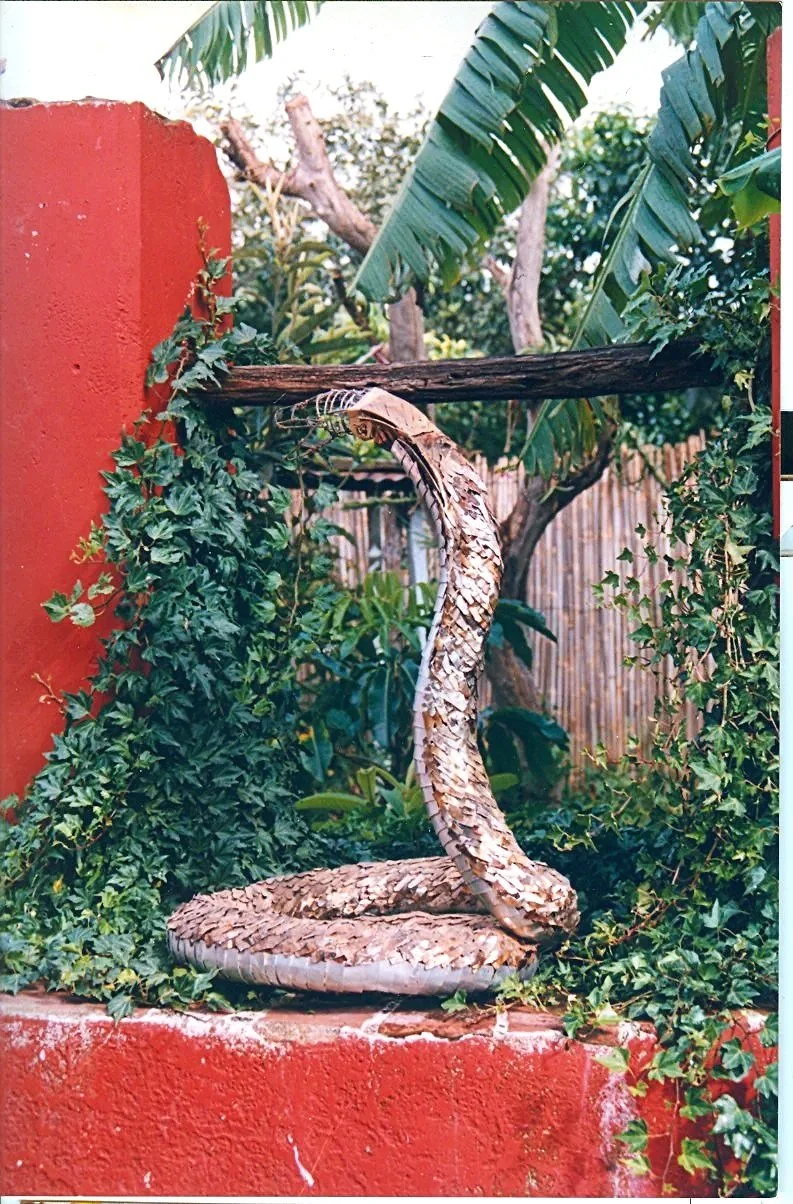 Titulo: Cobra
Técnica: Lata de gaseosa, alambre. 
Medidas: 100cm X 60cm X 60 cm
Año: 2000