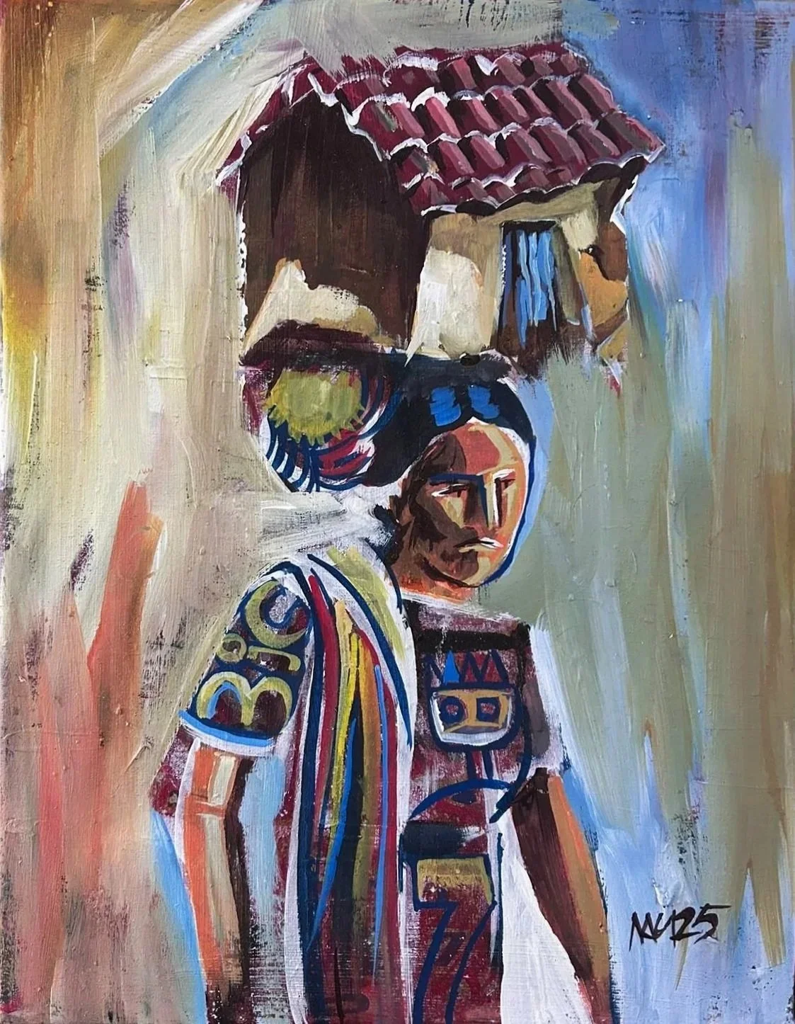 Titulo: Casa a cuestas
Medidas: 45 cm X 30 cm
Técnica: Acrílico sobre lienzo
Año: 2025