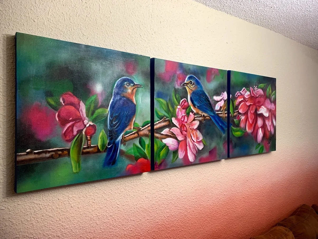 Tríptico de Aves y flores para residencia en Antigua Guatemala. 2018