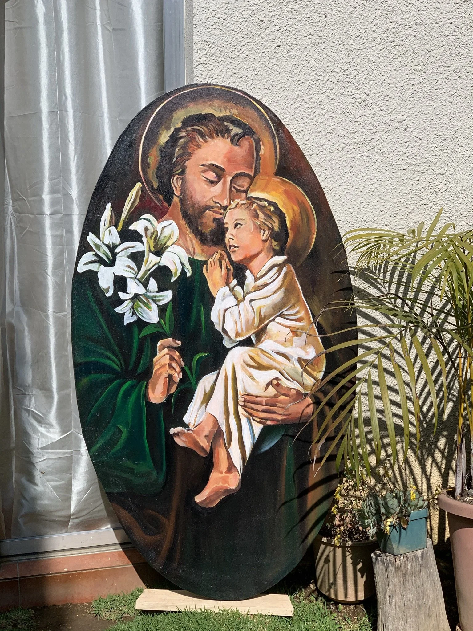 Pintura San Jose y El Niño Dios realizada en el 2020 para la parroquia de Santiago Sacatepéquez