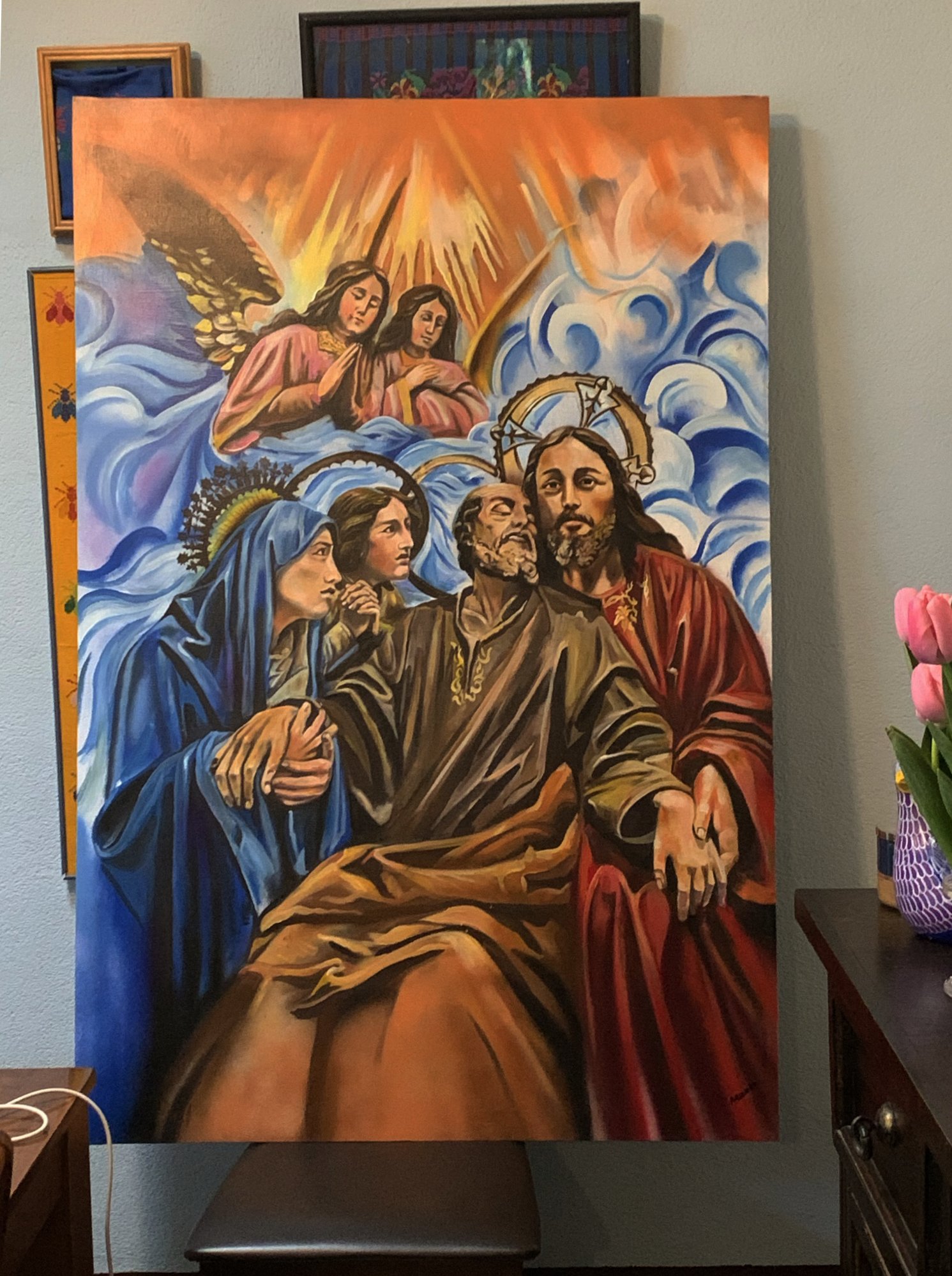 Encargo de Pintura Escena de San José, Jesús y La Virgen María cliente en Santo Tomas Milpas Altas año 2021