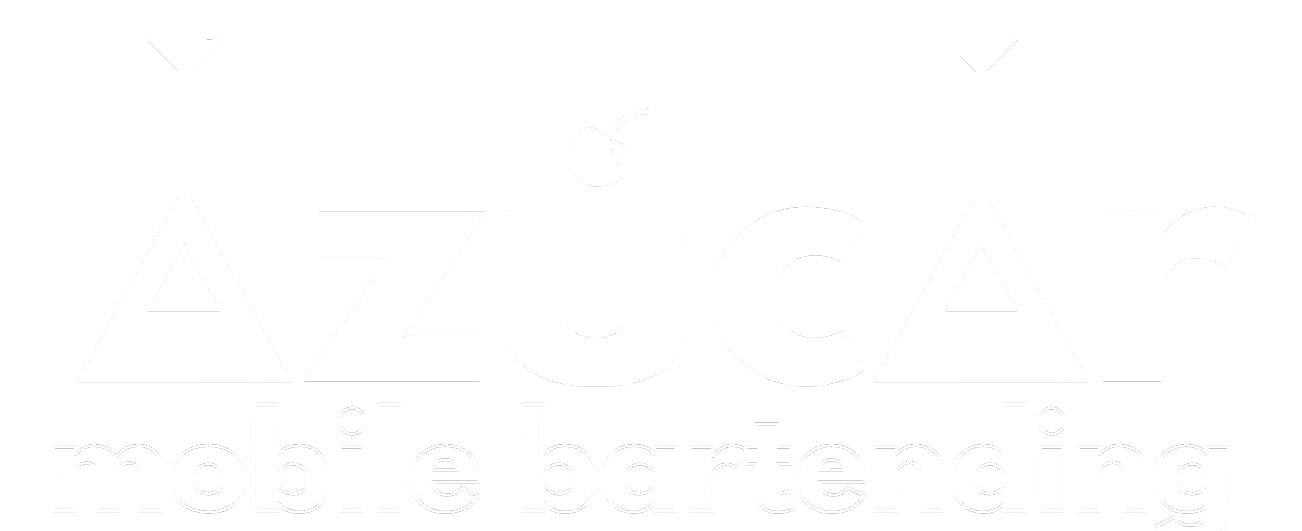 Logo for Azúcar mobile bartending service, with the word Azúcar, a cherry, and martini glasses.