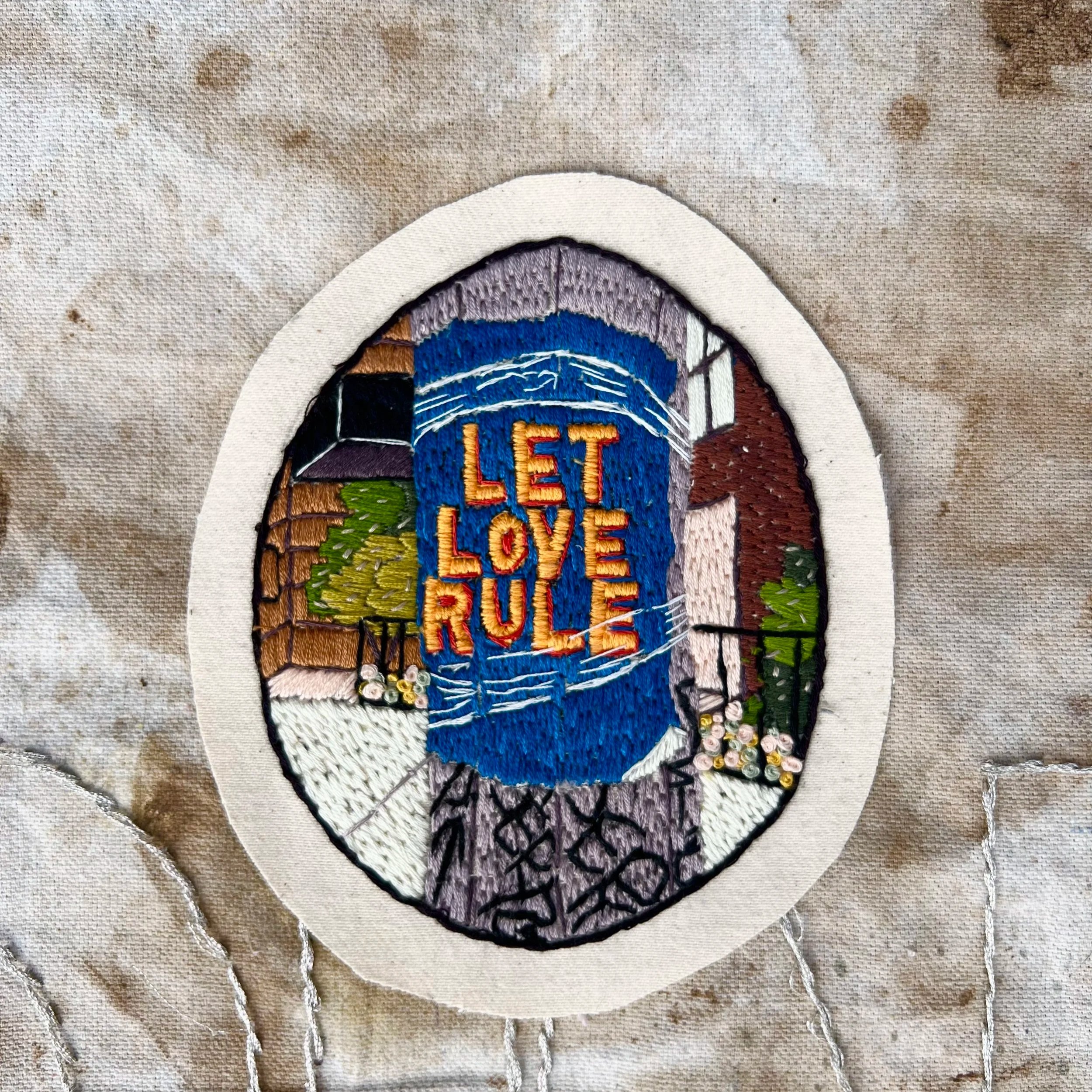 hand embroidered patch let love rule handmade California embroidery patch jacket collection