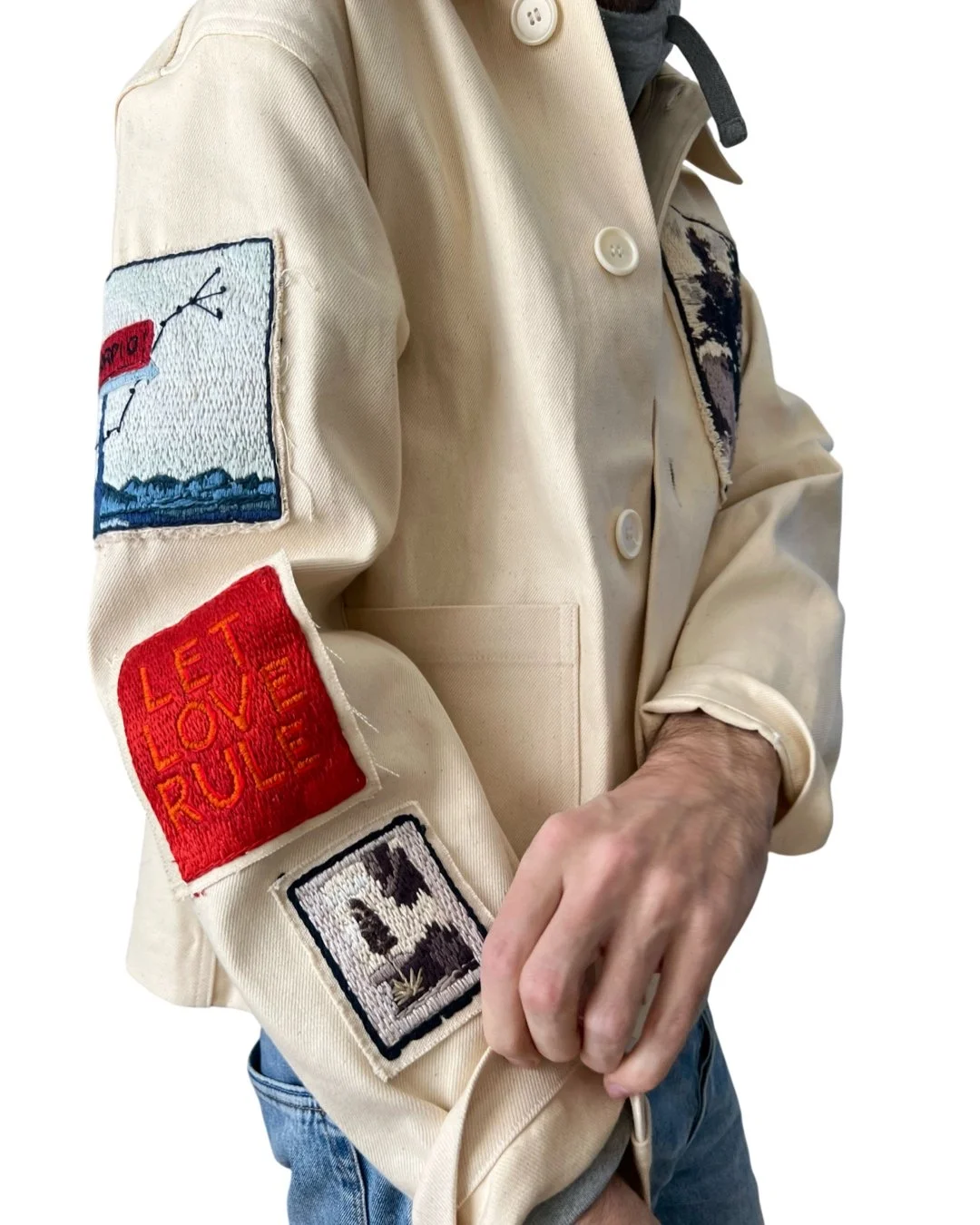 collector's jacket with PSA Patches mood swing handmade embroidery