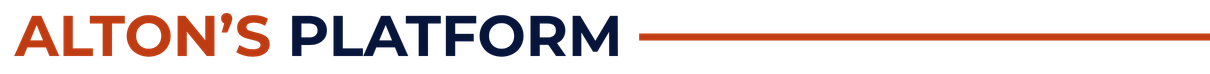 Text reading 'Alton's Platform' on a black background with orange and blue accents.