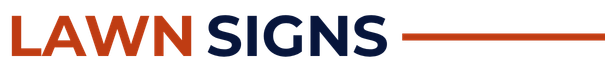 Lawn signs logo with bold red, blue, and orange text and lines.