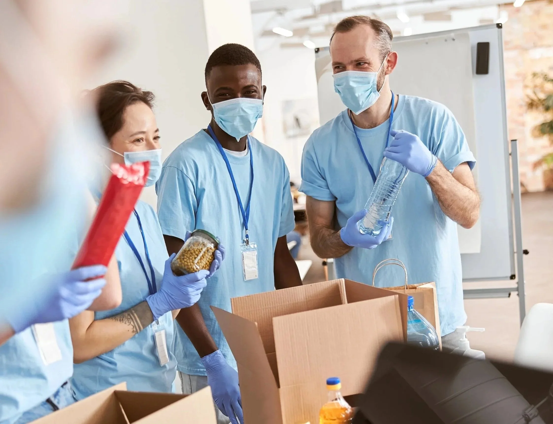 Volunteers in blue uniform