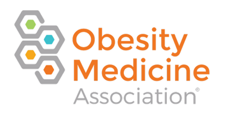 Logo of the Obesity Medicine Association featuring hexagon shapes and orange, gray, blue, and yellow accents.