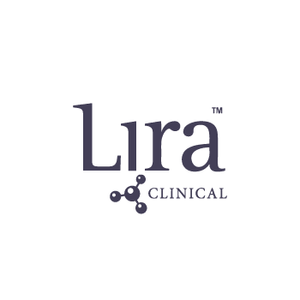 Lira Clinical logo with text and a molecular structure icon