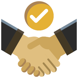 Two hands shaking with a checkmark above them.