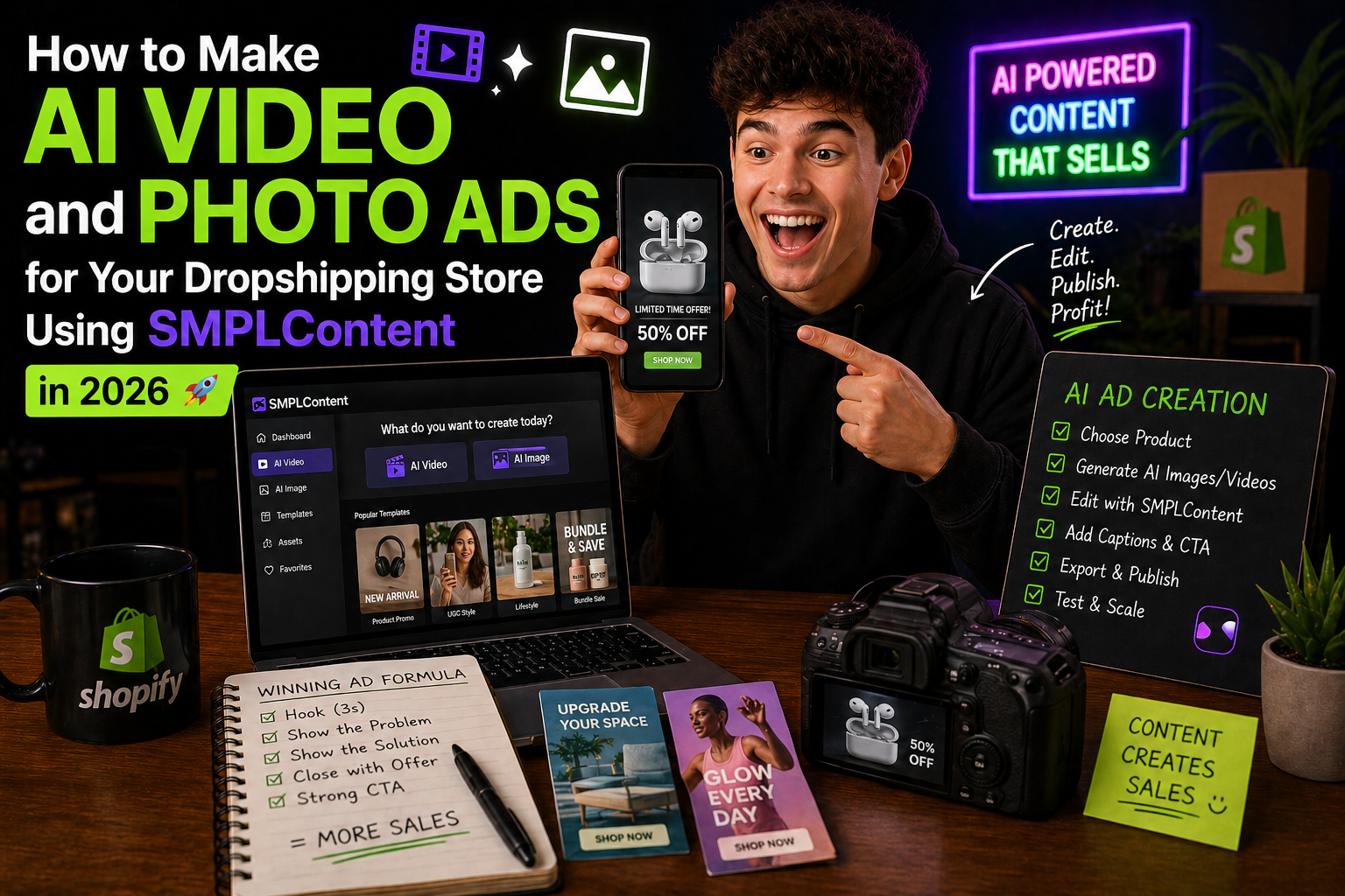 How to Make AI Video and Photo Ads for Your Dropshipping Store Using SMPLContent in 2026