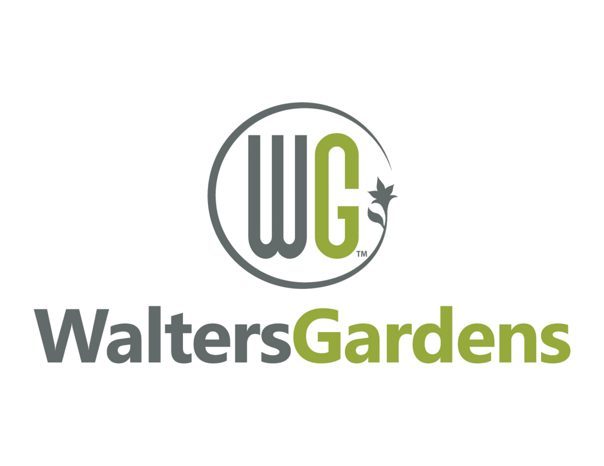Logo for Walters Gardens featuring the letters 'W' and 'G' inside a circle, with the text 'Walters Gardens' below, in gray and green colors.