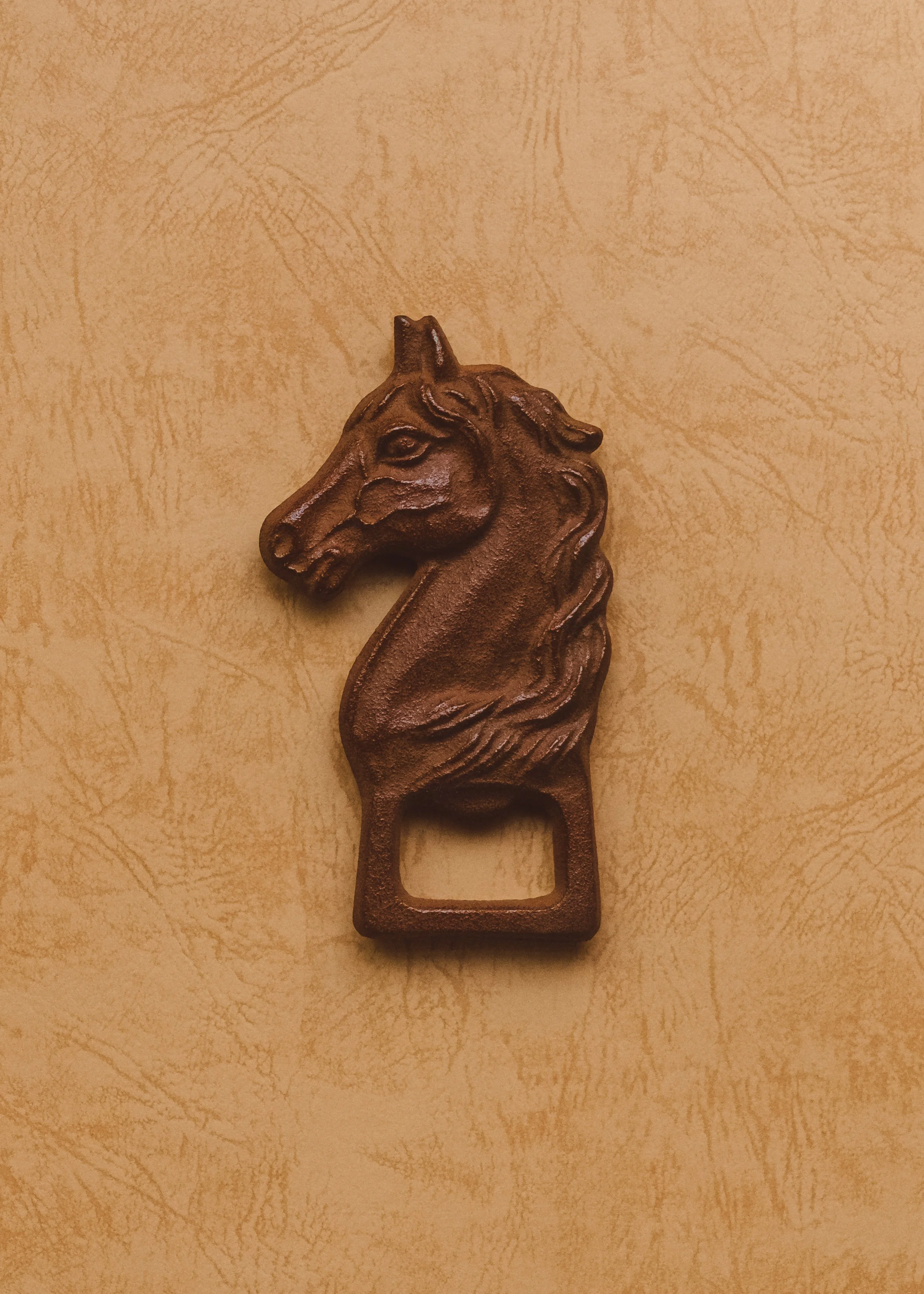 Nambu Tekki iron horse sculpture. Japanese mid-century modern bottle opener and paperweight from Iwate.