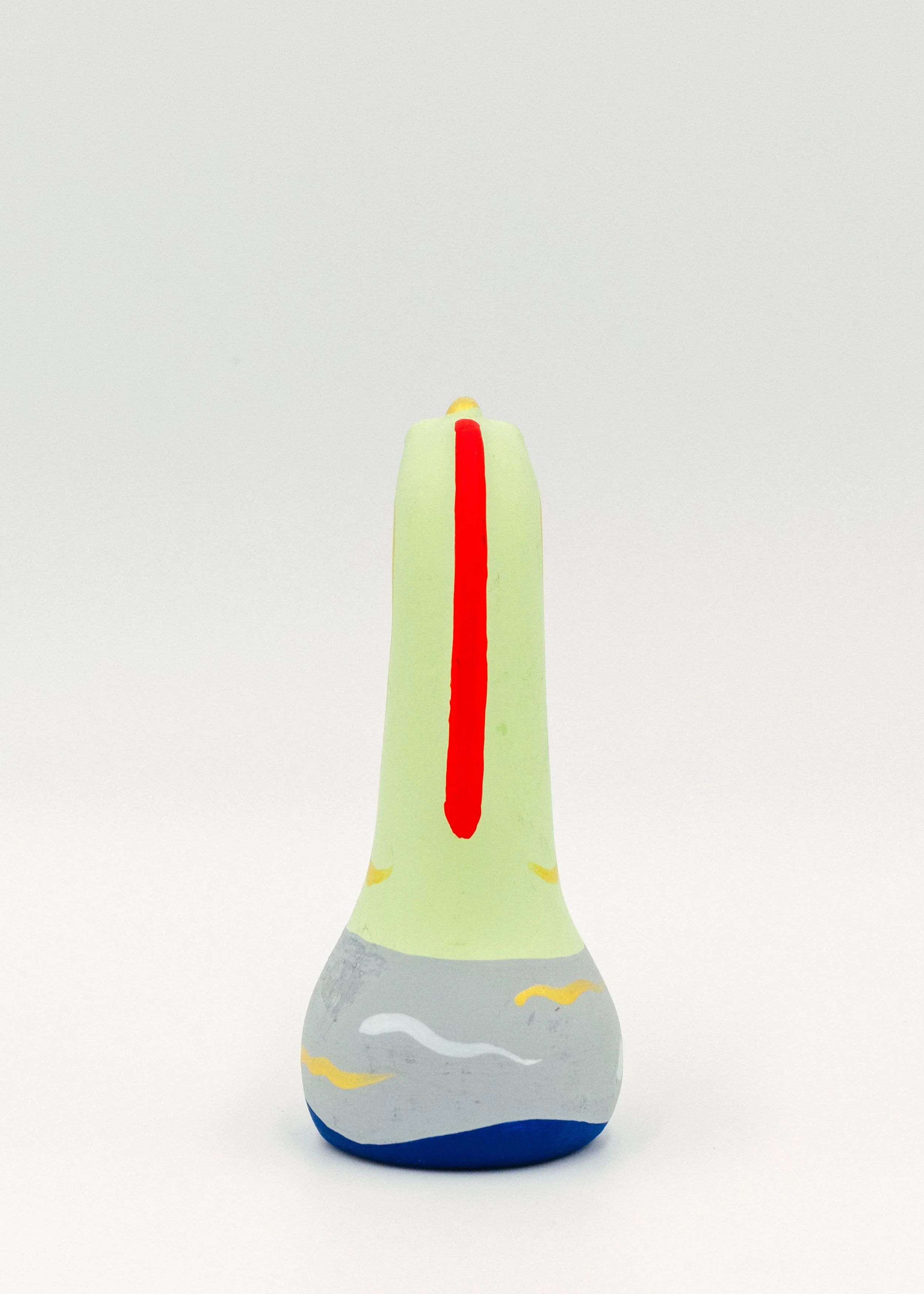 Back view of antique Japanese Obata clay dragon showing traditional painted colors red yellow blue Shiga folk art