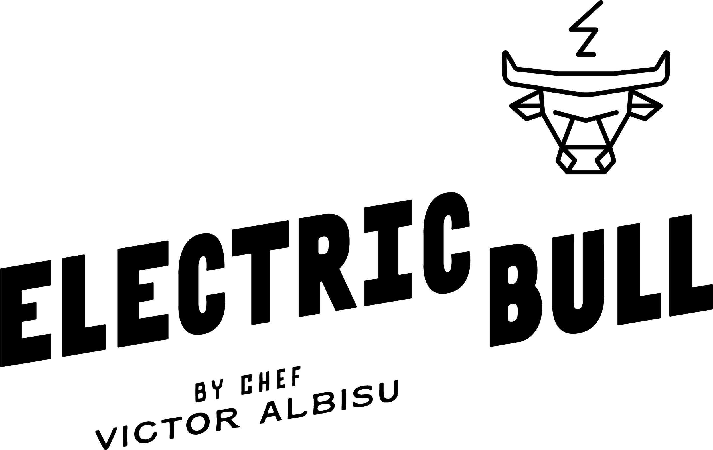 Line drawing of a logo for 'Electric Bull', featuring a stylized bull's head with lightning bolts above it.