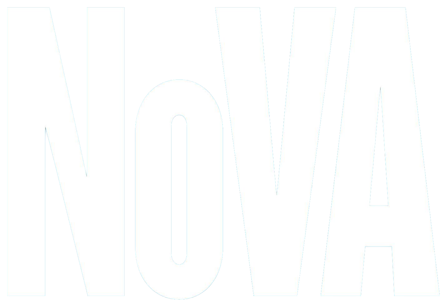 White bold 3D letters spelling 'NOVA' on a black background.