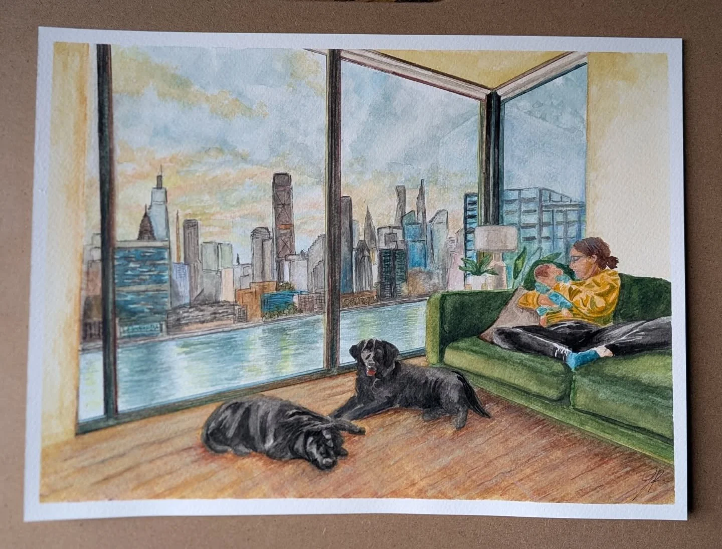 Another special commission from this Spring that arrived at its new home this week. 
I felt honored to work with a return client to capture this tender moment for her sister. 
Wishing so much joy to them!

Technique: Watercolor on paper, 9x12. A comp