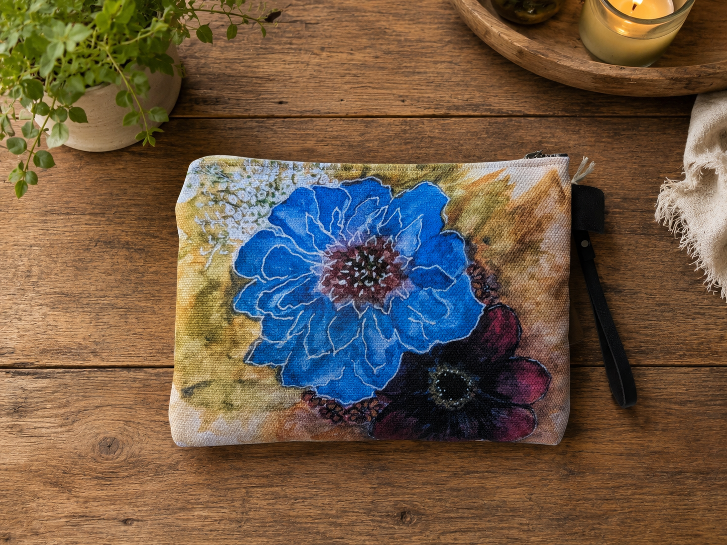 Blue Anemone Zipper Clutch
