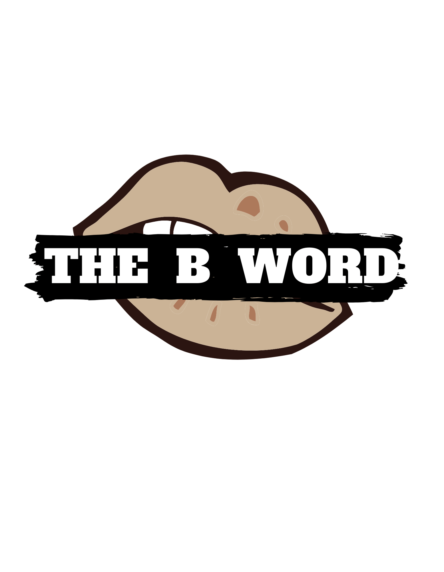 A logo with a stylized lip biting a finger, with the text 'The B Word' across it.