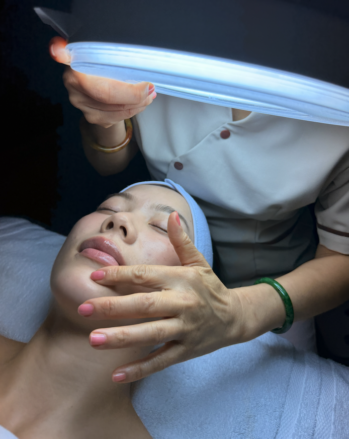 Examining client's skin