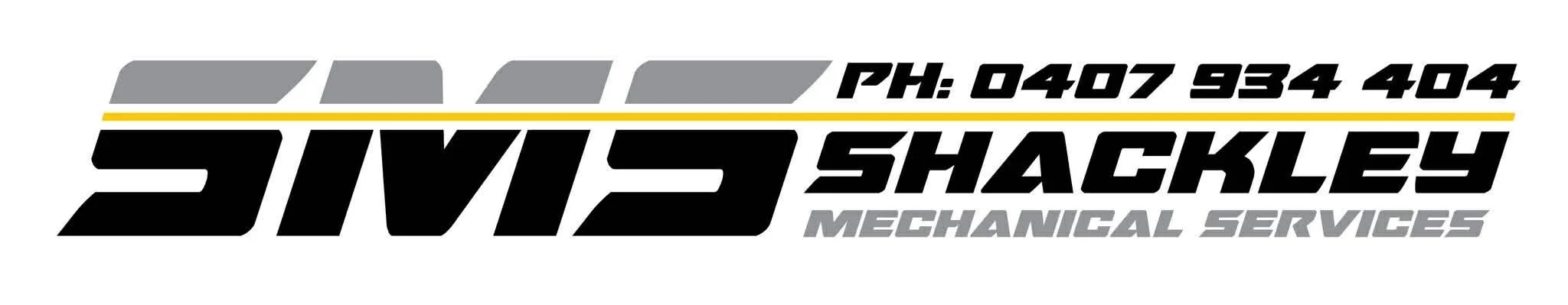 Logo for Shackleys Mechanical Services with contact phone number and graphic design.